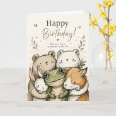 Cute Woodland Friends Birthday Card | Adorable Fro カード (黄色い花)