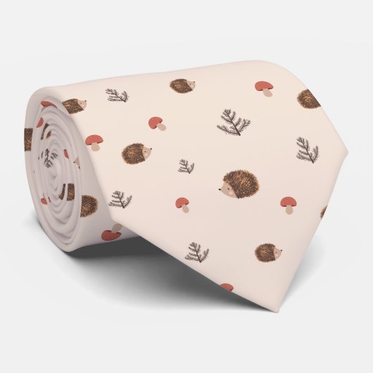 Cute Woodland Hedgehog & Mushroom Pattern ネクタイ (ロール)