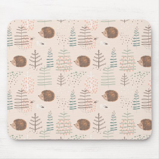 Cute Woodland Hedgehog Pattern マウスパッド (正面)