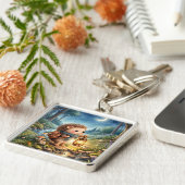 Cute Woodland Hedgehog With Lantern  キーホルダー (側面)