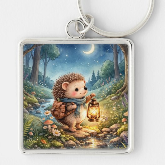 Cute Woodland Hedgehog With Lantern  キーホルダー (正面)