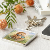 Cute Woodland Hedgehog With Mug キーホルダー (側面)