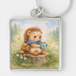 Cute Woodland Hedgehog With Mug キーホルダー