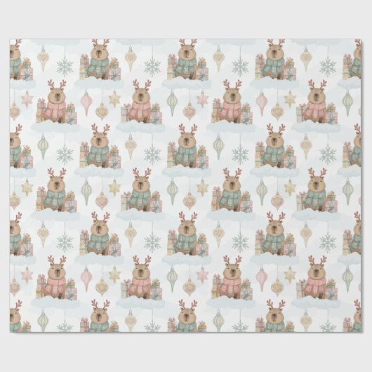 Cute Woodland Reindeer Capybara Christmas  ラッピングペーパー (フラット)