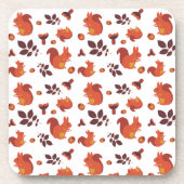 Cute Woodland Squirrel Autumn Pattern コースター (正面)