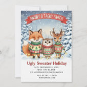 Cute Woodland Ugly Sweater Holiday Watercolor  招待状 (正面)