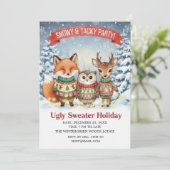 Cute Woodland Ugly Sweater Holiday Watercolor  招待状 (スタンド正面)
