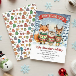 Cute Woodland Ugly Sweater Holiday Watercolor  招待状