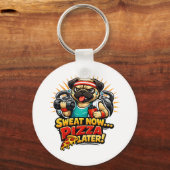 Cute Workout Dog T-Shirt for Fitness & Pizza Lover キーホルダー (正面)