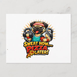 Cute Workout Dog T-Shirt for Fitness & Pizza Lover ポストカード