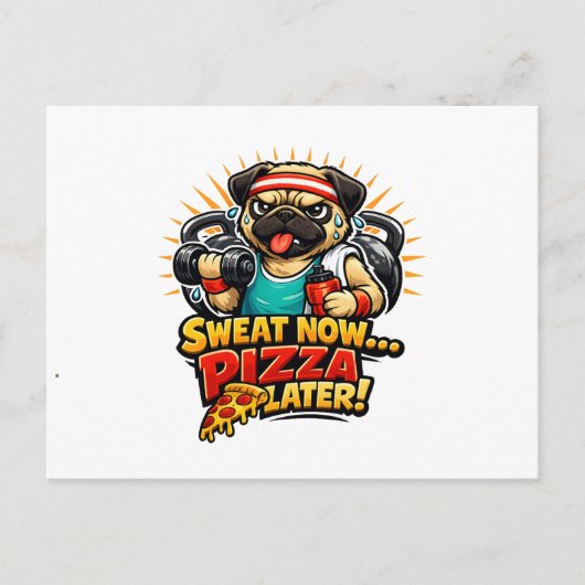 Cute Workout Dog T-Shirt for Fitness & Pizza Lover ポストカード (正面)