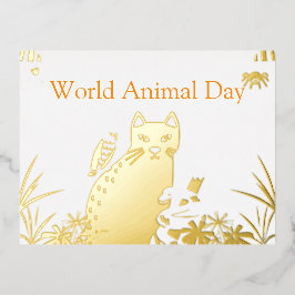 "Cute World Animal Day Postcard  箔シーズンポストカード