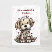 Cute Wrapped in Hearts Pup Grandson Valentine Card シーズンカード (正面)