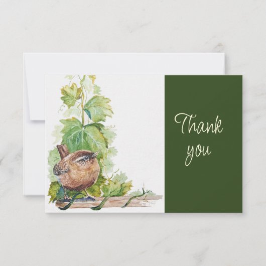 Cute Wren Bird Nature WatercolorThank you サンキューカード (正面)