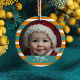 Cute Xmas Gnome First Christmas Baby Name& Photo  セラミックオーナメント
