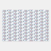 Cute Xmas RV Camper Van Trees Holiday Blue Pink ラッピングペーパーシート (正面2)