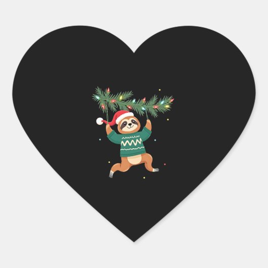 Cute Xmas Sloth Santa Hat Christmas Sloth - Tree L ハートシール (正面)