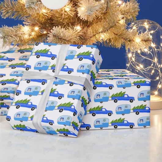Cute Xmas Trailers RVs Trucks Blue Christmas ラッピングペーパー (クリスマス)