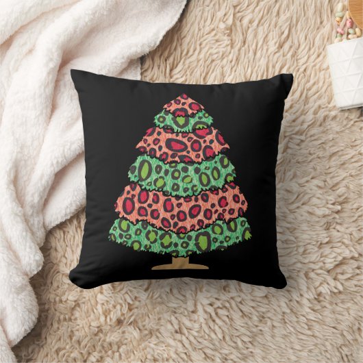 Cute Xmas Tree Leopard Print Funny Holiday Gift クッション (ブランケット)