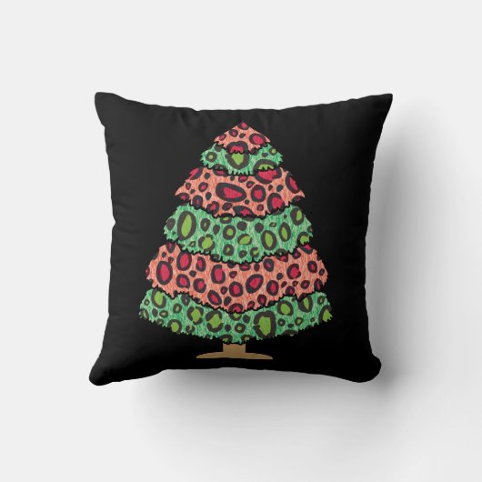 Cute Xmas Tree Leopard Print Funny Holiday Gift クッション (裏面)