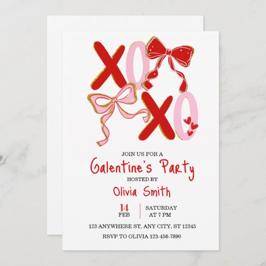 cute xo Galentine’s Day invitation, girly invite 招待状 (正面/裏面)