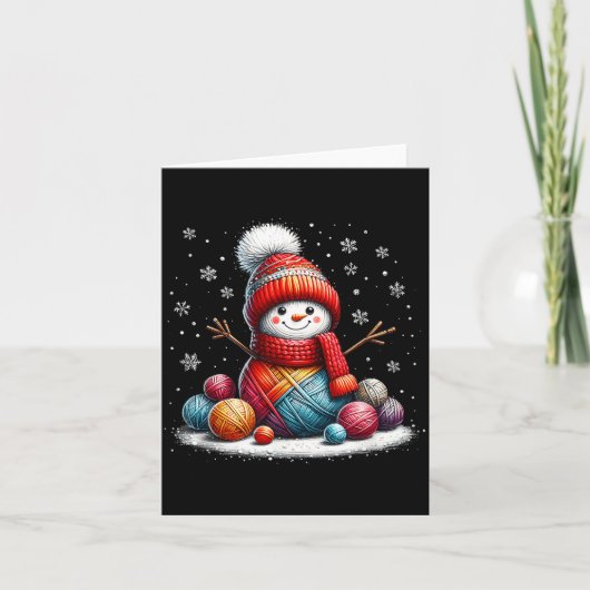 Cute Yarn Snowman Quilter Christmas Crochet Knitti カード (正面)