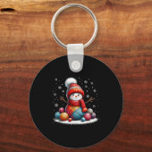 Cute Yarn Snowman Quilter Christmas Crochet Knitti キーホルダー (正面)