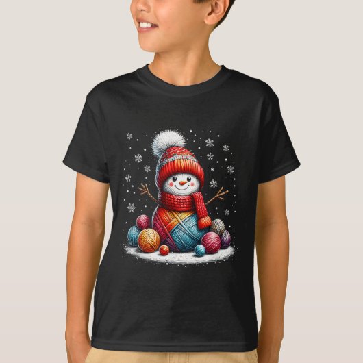 Cute Yarn Snowman Quilter Christmas Crochet Knitti Tシャツ (正面)