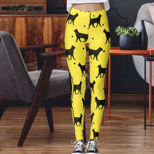 Cute Yellow And black Animal Pet Dots Cat Pattern  レギンス