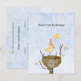 Cute Yellow Baby Bird With Balloon Invitation ポストカード