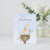 Cute Yellow Baby Bird With Balloon Invitation ポストカード (スタンド正面)