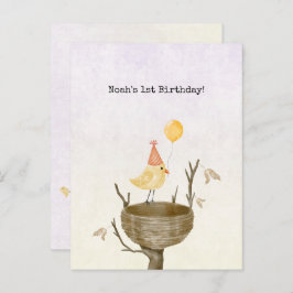 Cute Yellow Baby Bird With Balloon Invitation Brie ポストカード