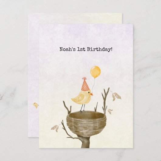 Cute Yellow Baby Bird With Balloon Invitation Brie ポストカード (正面/裏面)