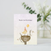 Cute Yellow Baby Bird With Balloon Invitation Brie ポストカード (スタンド正面)