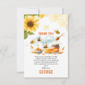 Cute Yellow Bee & Sunflower 1st Bee-Day Birthday サンキューカード (正面)