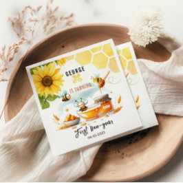 Cute Yellow Bee & Sunflower 1st Bee-Day Birthday スタンダードカクテルナプキン