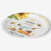 Cute Yellow Bee & Sunflower 1st Bee-Day Birthday ペーパープレート (アングル)