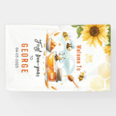 Cute Yellow Bee & Sunflower 1st Bee-Day Birthday 横断幕 (横)