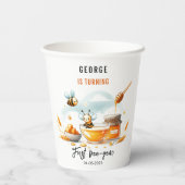 Cute Yellow Bee & Sunflower 1st Bee-Day Birthday 紙コップ (裏面)