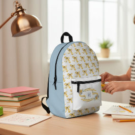 Cute yellow Bows Floral Initial Backpack プリントバックパック