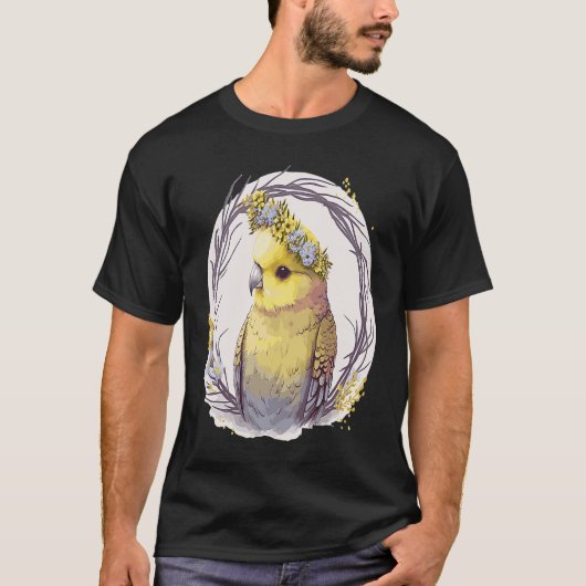 Cute Yellow Budgie Parakeet Bird Flower Crown Pet  Tシャツ (正面)