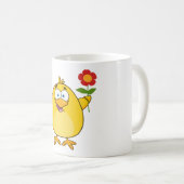 Cute Yellow Cartoon Chick with Flower コーヒーマグカップ (正面右)