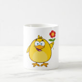 Cute Yellow Cartoon Chick with Flower コーヒーマグカップ (中央)