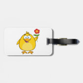 Cute Yellow Cartoon Chick with Flower ラゲッジタグ (裏面横)