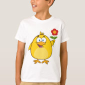 Cute Yellow Cartoon Chick with Flower Tシャツ (正面)