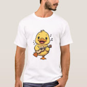 Cute Yellow Cartoon Duck Playing Ukulele Tシャツ (正面)