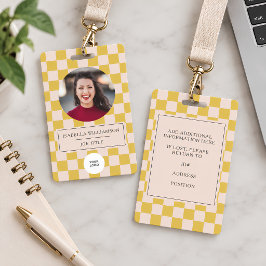 Cute Yellow Checkerboard Employee Photo ID  バッジ