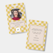 Cute Yellow Checkerboard Employee Photo ID バッジ (正面&裏面)