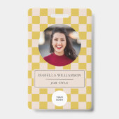 Cute Yellow Checkerboard Employee Photo ID バッジ (正面)