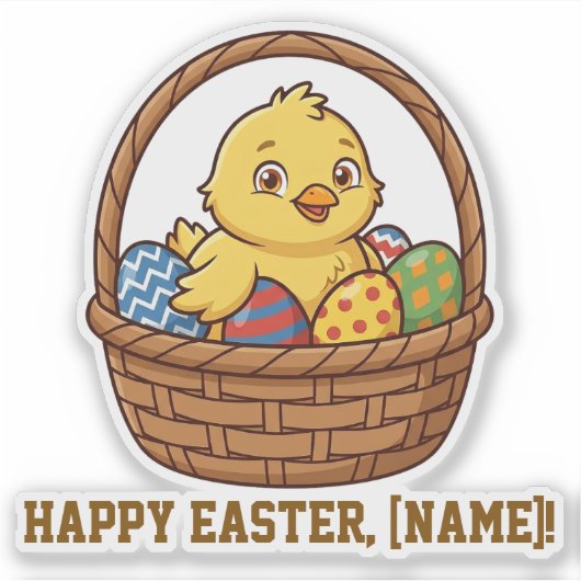 Cute Yellow Chick in Easter Basket Personalized St シール (正面)